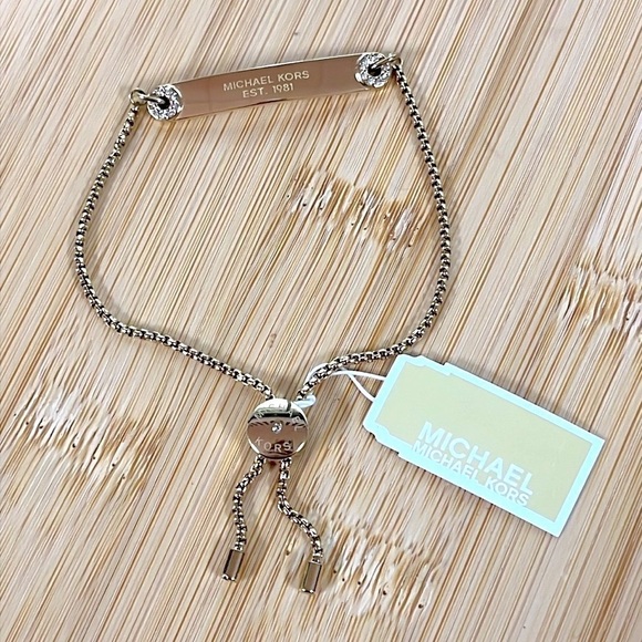 Brand New Michael Kors Gold Tone Nameplate Adjustable Bracelet Haute Hardware - Picture 14 of 15